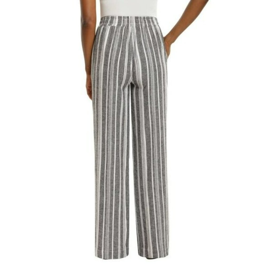 NWT Briggs Women's Wide Leg Lightweight Linen Blend 2 Pockets Striped Pants - Picture 3 of 9